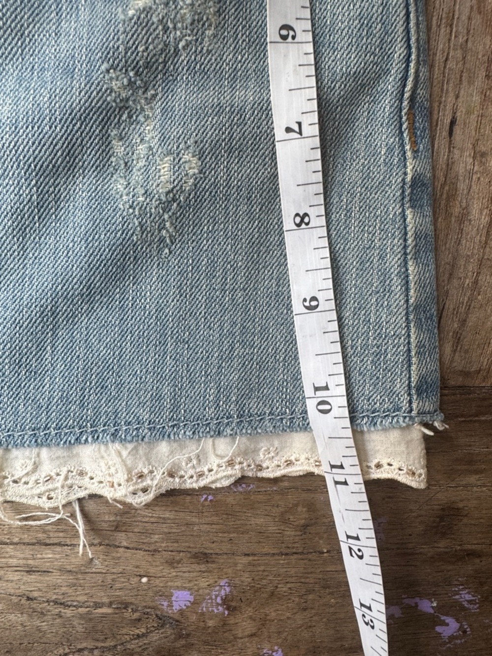 Vintage Abercrombie Denim Mini Skirt with Lace Trim - Light Blue - y2k - Picture 6 of 6